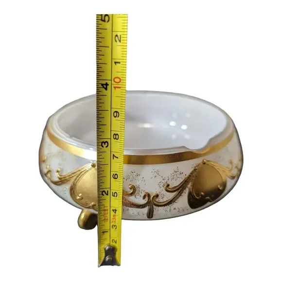 VTG Bohemian Czech Opaline Glass Bowl with Gold Motif Smoke Bowl/Candy Bowl READ - Picture 16 of 16